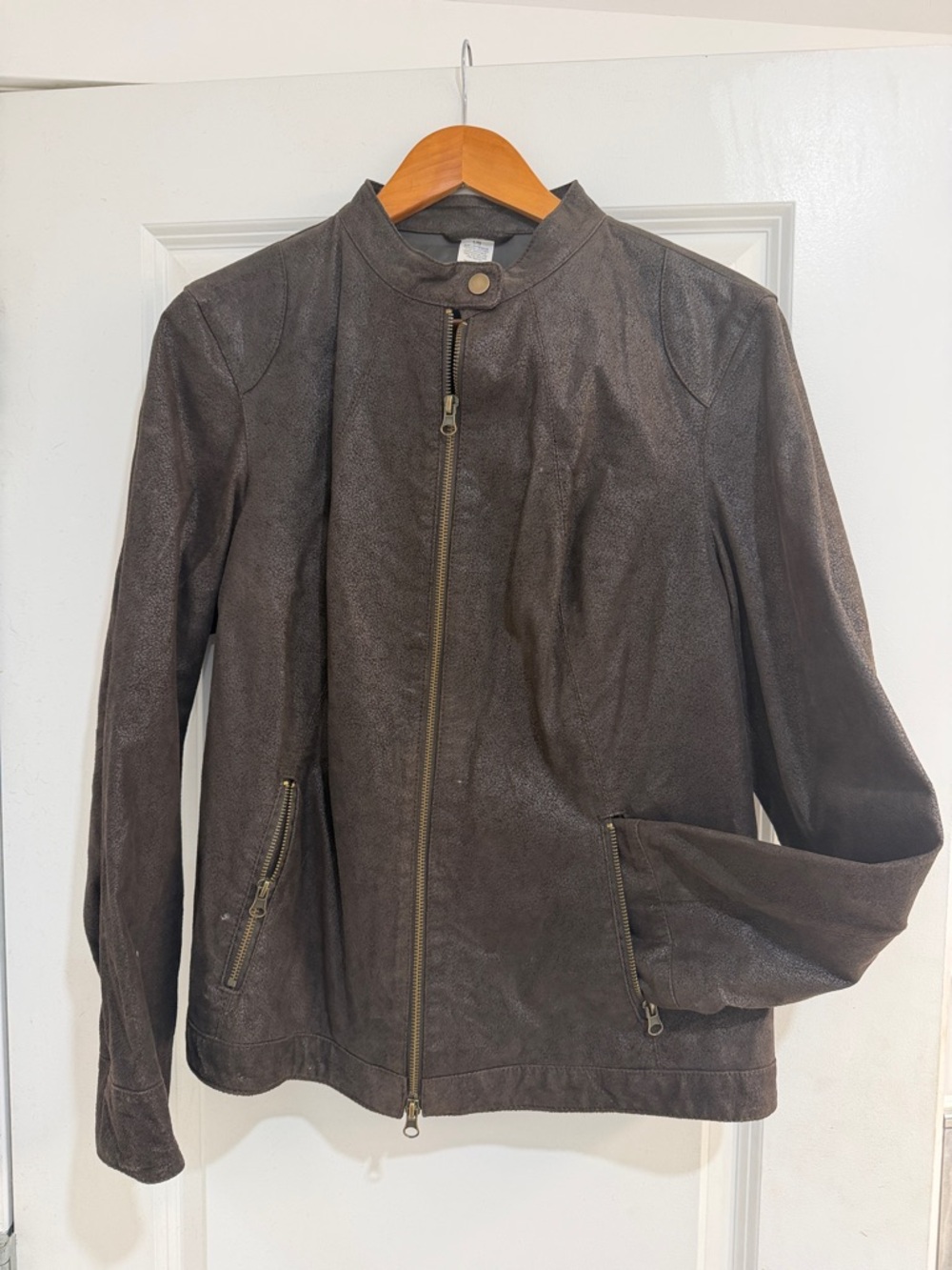 mark. Dark Brown Faux Leather Asymmetrical Zip Jacket